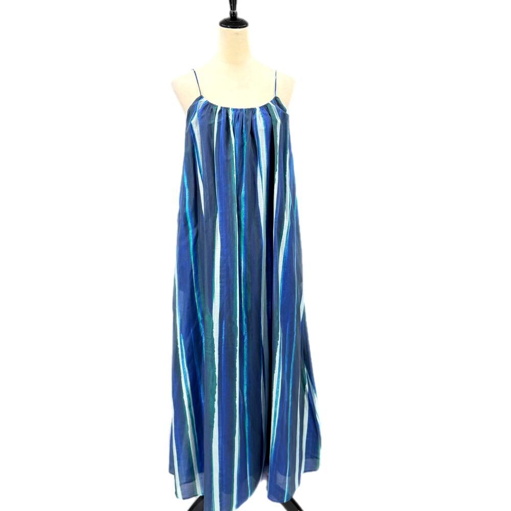 Banana Republic Organza Blue Stripe Spaghetti Strap Scoop Lightweight Maxi Dress